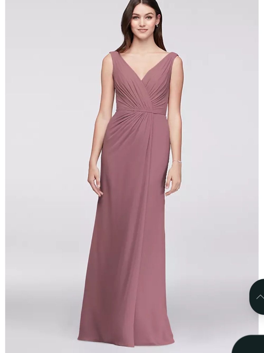 David's Bridal Dusty Mauve V-Neck Ruched Maxi Dress Color Chianti